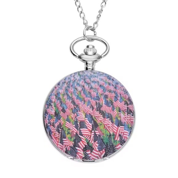 Flag Pocket Watch Patriotic Theme with 31 Inch Chain - unisex style - Picture 1 of 2